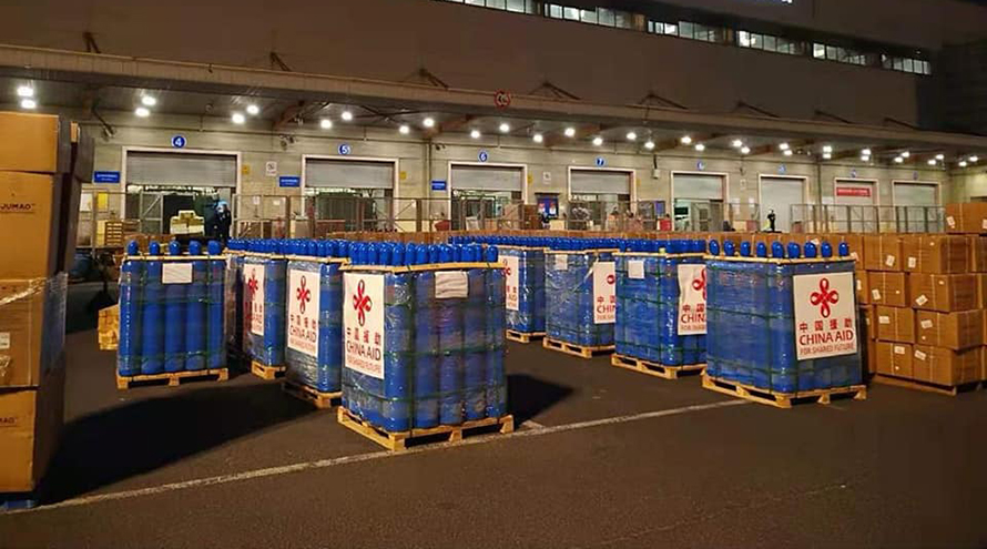 China-aided 18,000 oxygen cylinders arrive at Tatopani checkpoint