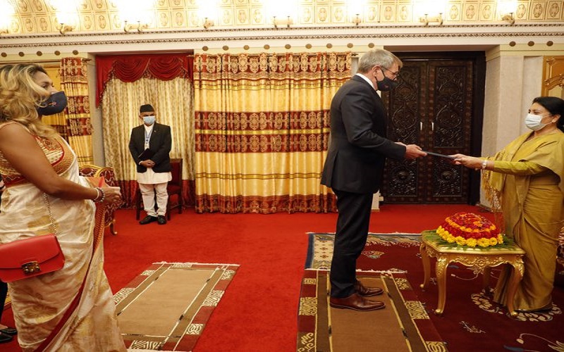 Newly appointed German ambassador presents his credentials to President Bhandari