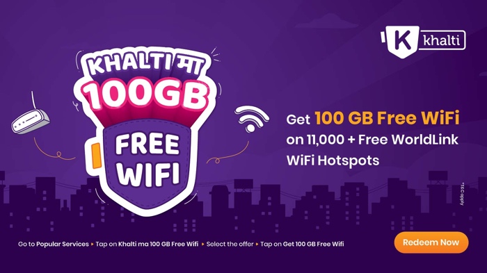 Khalti users to get 100 GB Free WiFi on WorldLink’s Free WiFi hotspot