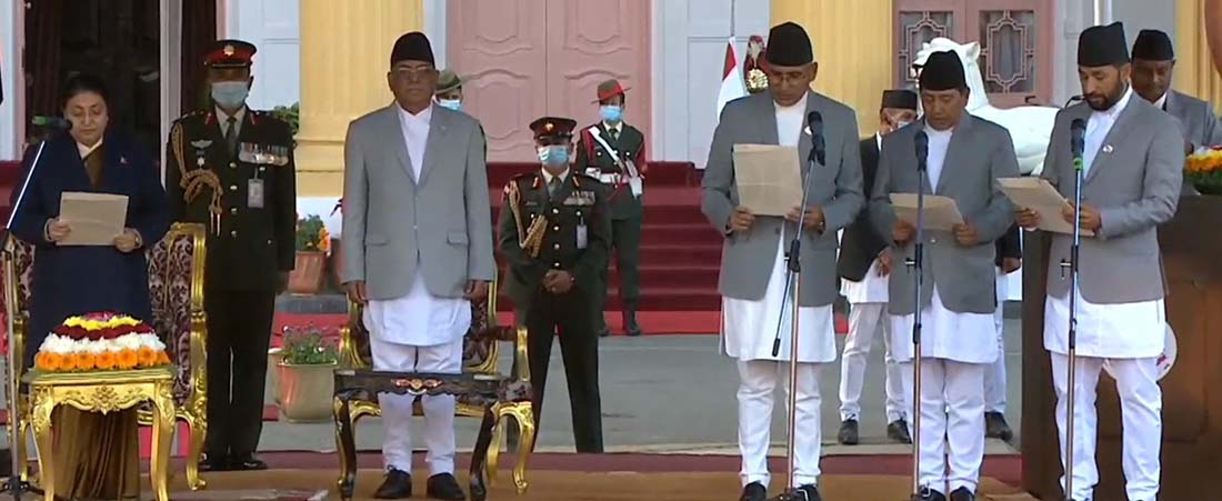 Ex-Maoist rebel leader, PM Dahal takes oath of office and secrecy wearing Daura-Suruwal