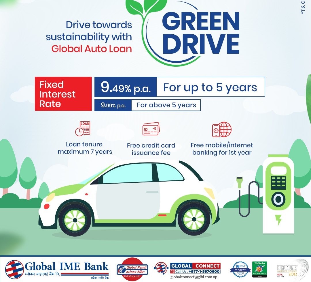 Global IME Bank introduces green drive plan with public offering, stable interest rate of 9.49%