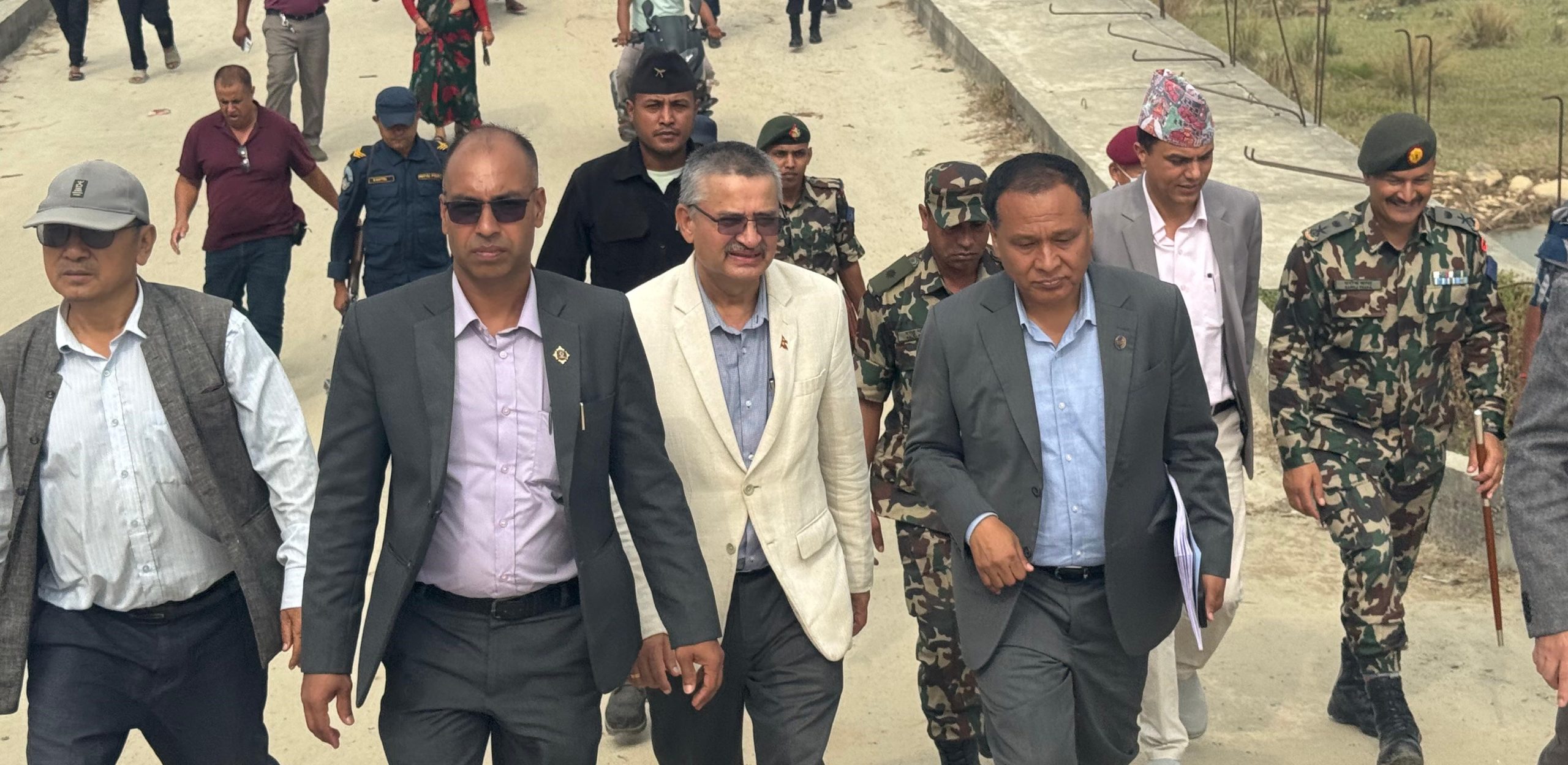 Minister Ghising inspects long-delayed Kankai bridge in Jhapa, Promises immediate action after 14 years of stagnation