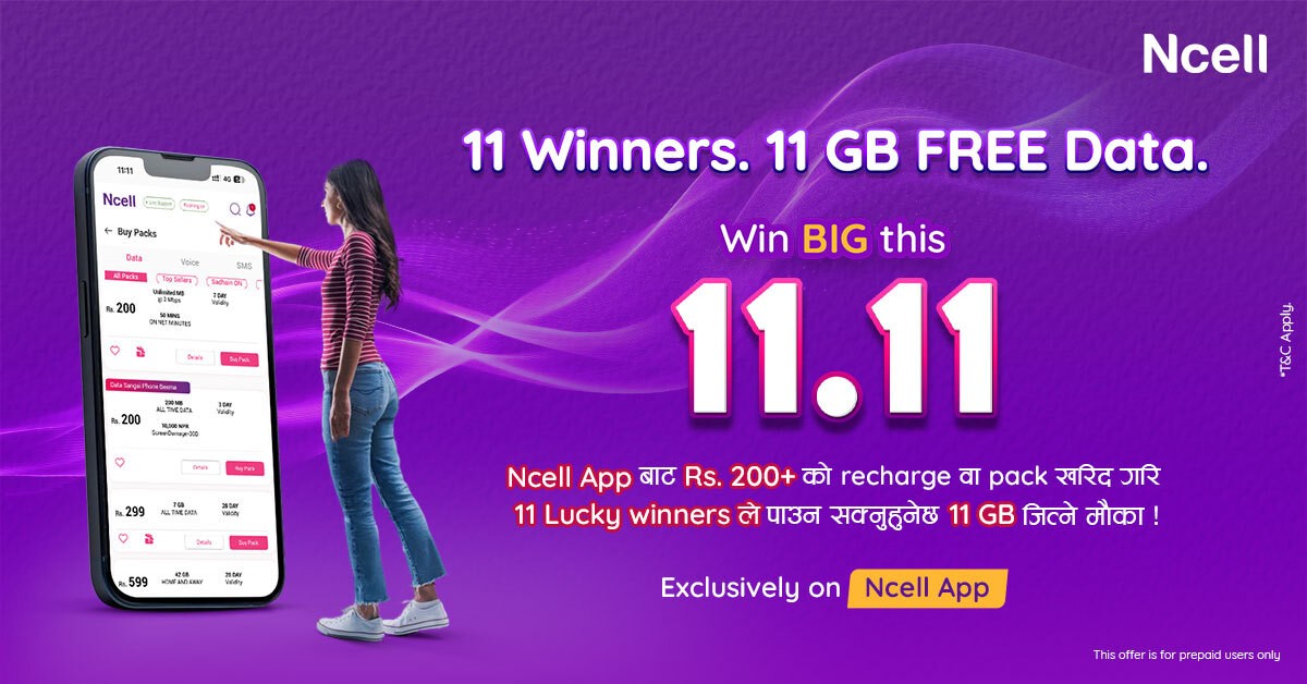 Ncell’s 11GB data to 11 lucky customers